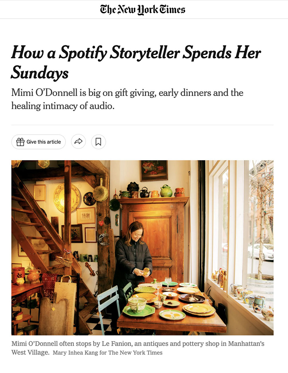 New York Times article about Mimi O'Donnell